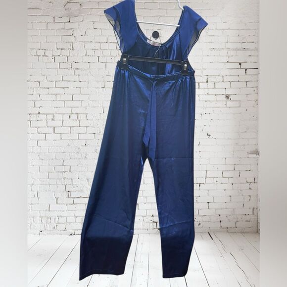 Oscar de la Renta Blue Satin Sleepwear Set Small - Picture 1 of 5